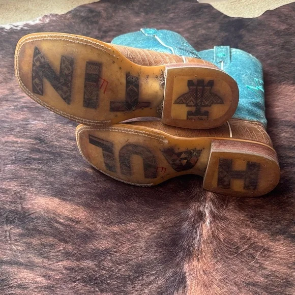 Tin Haul Blue and Brown Heeled Boots - Picture 7 of 8